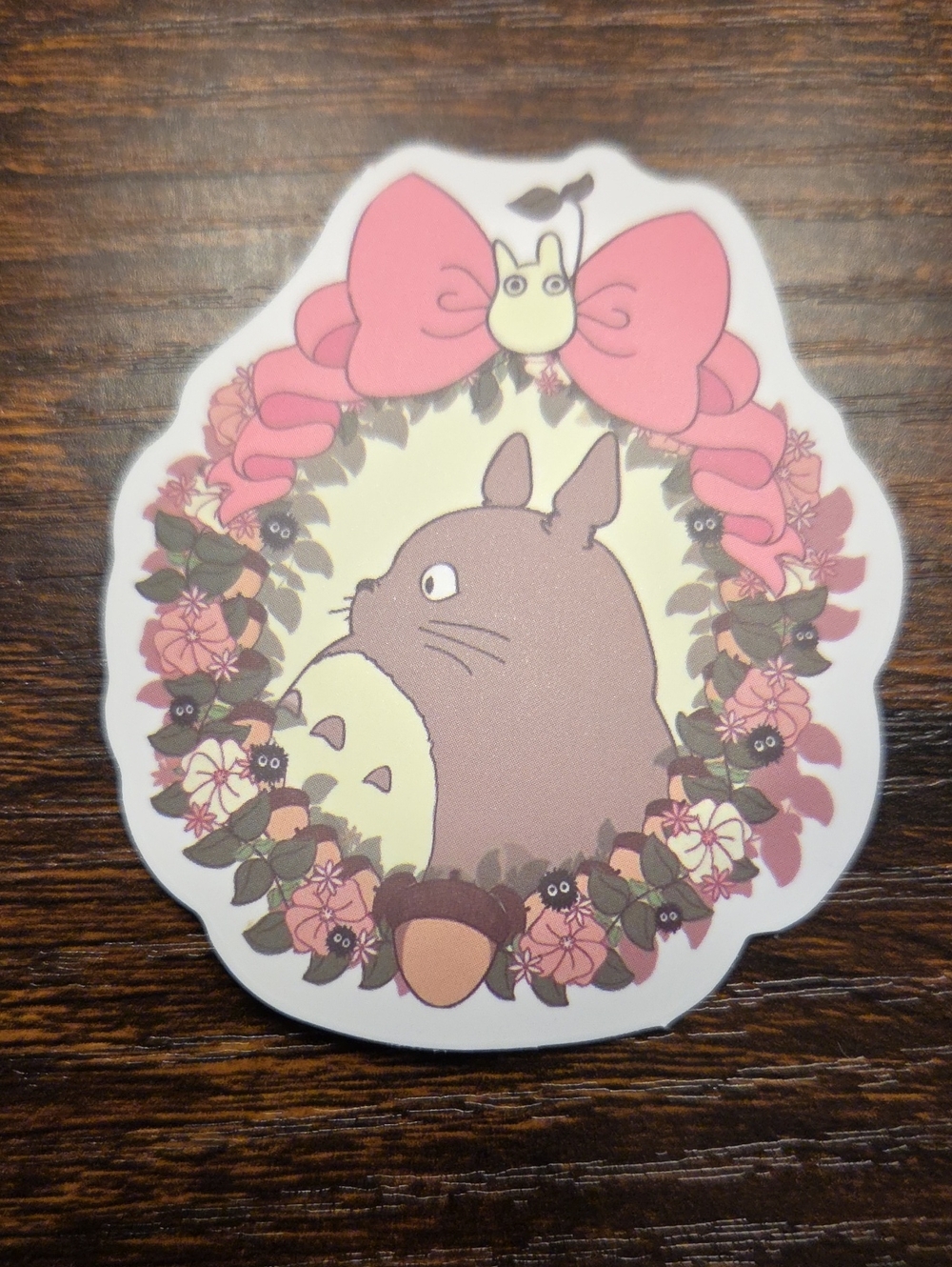 Cute Pink Floral Totoro Character Sticker - Decorative Decal